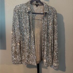Express Glittering Silver Sequin Top